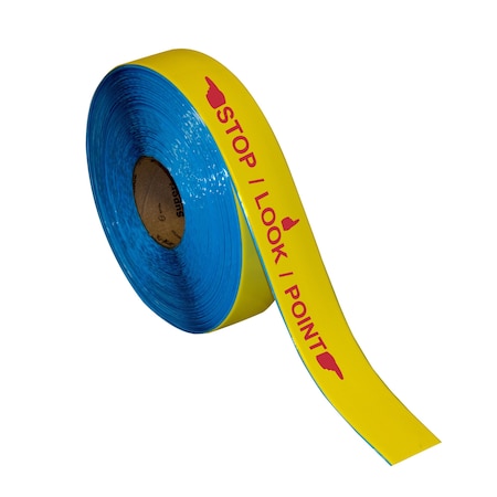 Superior Mark Floor Marking Message Tape, 2in x 100Ft , STOP LOOK POINT HANDS IN-STP-LOOK-PT2